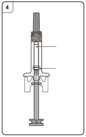 Siringa schematica con stantuffo grigio, ago metallico e indicazioni delle componenti interne con linee e frecce