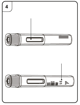 Penna iniettabile con stantuffo visibile e indicatore di dose numerico e di scadenza in basso