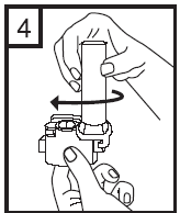 Dispositivo medico con cilindro e connettore, tenuto da una mano che ruota per l