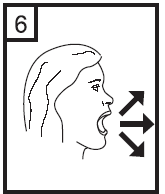 Profilo di testa femminile con bocca aperta e frecce bianche rivolte verso l