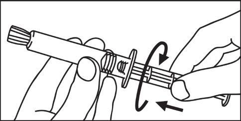 Mano che ruota un dispositivo a molla su un iniettore penna con frecce curve che indicano la direzione