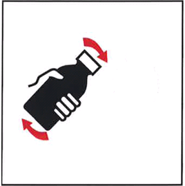 Mano che svita il tappo da un flacone nero con frecce rosse che indicano il movimento di apertura e chiusura