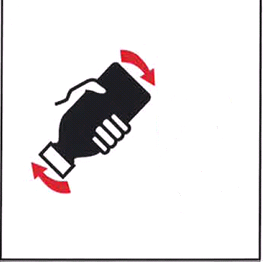 Mano che afferra un cilindro nero con due frecce rosse rivolte verso l