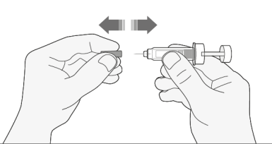 Due mani che preparano un’iniezione sottocutanea con siringa e ago, frecce indicano la direzione del movimento