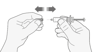 Due mani che preparano una siringa preriempita con ago protetto per l