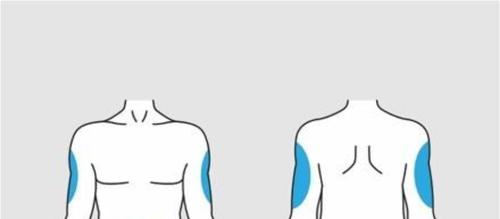 Schema anatomico di due figure umane stilizzate con evidenziate in blu le aree deltoidee e dorsali