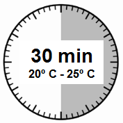 Cerchio con indicazione di tempo 30 minuti e temperatura 20-25° C al centro