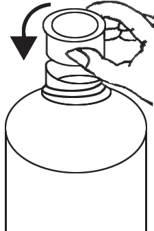 Mano che ruota il tappo di una fiala medicinale, freccia curva indica il senso di rotazione antiorario