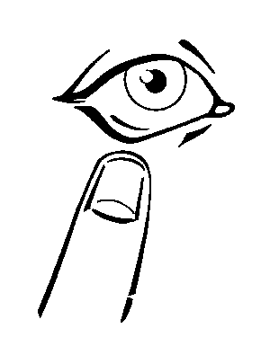 Occhio stilizzato con pupilla visibile e dito indice puntato verso l