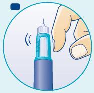 Penna per iniezione blu e gialla tenuta in mano con l