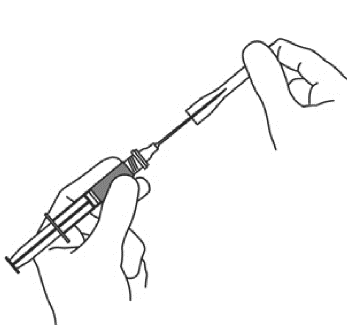 Mano che tiene una siringa preriempita con ago inserito nella pelle, dettaglio del meccanismo di iniezione e del pistone spinto