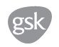 Logo aziendale gsk stilizzato su sfondo grigio scuro a forma di goccia arrotondata