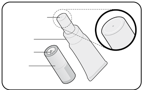Penna iniettabile con cappuccio protettivo, vista d