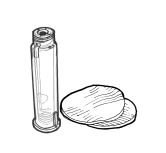 Fiala di vetro trasparente con tappo e un tampone di cotone bianco piatto accanto