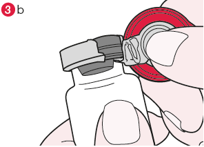 Mano che avvita un tappo grigio su un flacone di vetro trasparente con area rossa evidenziata sul bordo superiore