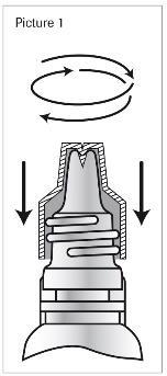 Schema di un dispositivo medico con frecce che indicano la direzione di rotazione e pressione per l