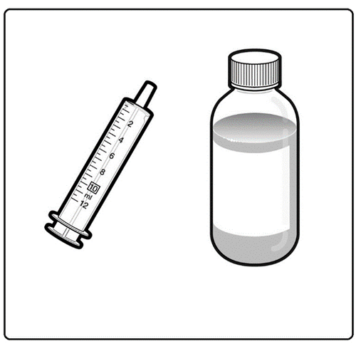 Siringa graduata con ago e flacone di medicinale liquido trasparente con tappo a vite