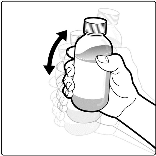 Mano che svita il tappo di un flacone medicinale con freccia curva che indica il movimento antiorario