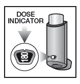Inalatore dosato grigio con indicatore di dose numerico 180 in primo piano e freccia che indica la posizione