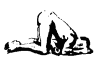 Persona seduta con la schiena curva e la testa piegata in avanti in posizione di dolore o affaticamento