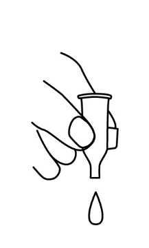 Fiala con tappo e ago, da cui gocciola una singola goccia di liquido trasparente