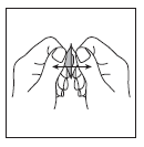 Due mani che stringono un dispositivo a forma di cono con una freccia bidirezionale che indica la pressione