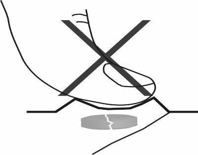 Iniezione sottocutanea sconsigliata con ago curvo e fiala rotta barrati da una croce rossa