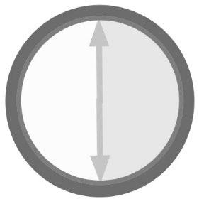 Cerchio nero con linea verticale grigia centrale e frecce direzionali verso l