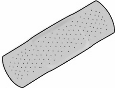 Cerotto adesivo rettangolare con parte centrale bianca e bordi grigi, superficie costellata di piccoli fori