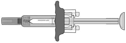 Siringa preriempita con ago protetto da cappuccio di sicurezza grigio e corpo trasparente