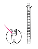 Siringa preriempita con scala graduata da 0 a 100 unità, dettaglio dell