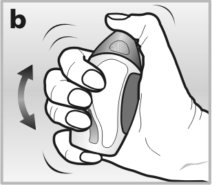 Mano che afferra un dispositivo medico grigio con superficie testurizzata e freccia curva che indica la rotazione