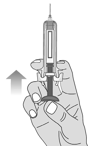 Mano che tiene una siringa preriempita con ago rivolto verso l