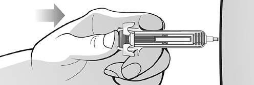 Mano che tiene un dispositivo autoiniettante con ago esposto pronto per l