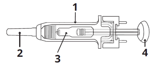 Siringa pre-riempita con stantuffo visibile e ago all