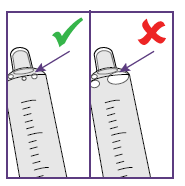 Siringhe con pistone parzialmente estratto, una corretta con freccia verde e una errata con croce rossa