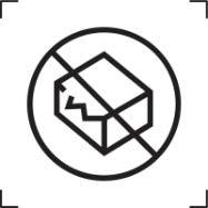 Simbolo di divieto raffigurante una scatola aperta danneggiata con una croce diagonale sovrapposta