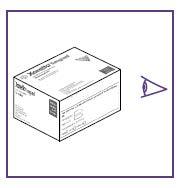 Confezione di farmaco rettangolare bianca con testo nero e un simbolo di occhio stilizzato blu a destra