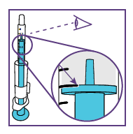 Siringa preriempita con ago visibile e ingrandimento del meccanismo di iniezione con freccia indicante la pressione