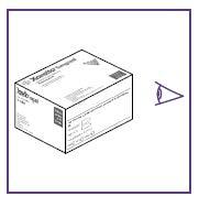 Confezione di farmaco Xenotempo Longo con freccia blu che indica il lato da aprire