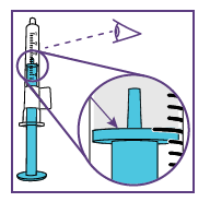 Siringa blu con liquido trasparente e ago, ingrandimento del punto di iniezione sottocutanea con freccia indicante l