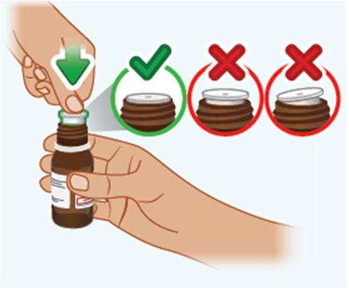 Mano che tiene flaconcino marrone con indicazioni di preparazione corrette e scorrette con segni di spunta verdi e croci rosse