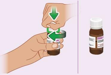 Mano che svita il tappo di un flaconcino marrone con frecce verdi che indicano il movimento rotatorio