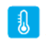 Termometro stilizzato bianco su sfondo azzurro rettangolare con angoli arrotondati