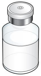 Fiala di vetro trasparente con tappo metallico grigio sigillato contenente un liquido chiaro