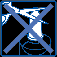 Pinza emostatica barrata da una croce diagonale blu su sfondo nero simbolo di divieto d