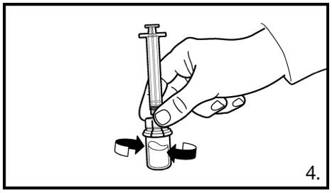 Mano che avvita un cappuccio protettivo su una fiala di vetro contenente liquido e con frecce che indicano la rotazione
