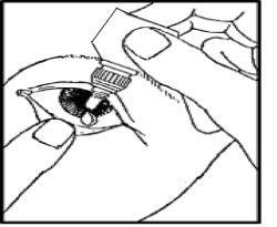 Mano che tiene un applicatore per collirio con l