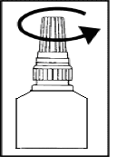 Fiala di medicinale con tappo a vite e freccia circolare che indica il movimento di avvitamento
