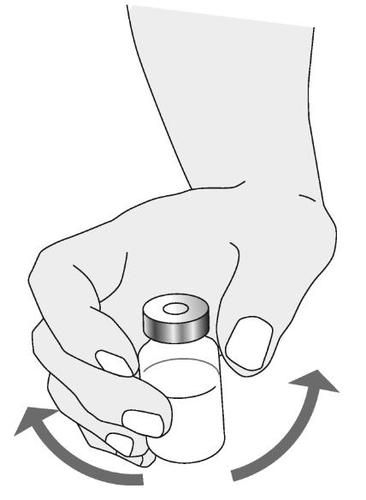 Mano che svita il tappo di un flaconcino medicinale trasparente con freccia curva grigia che indica il movimento antiorario